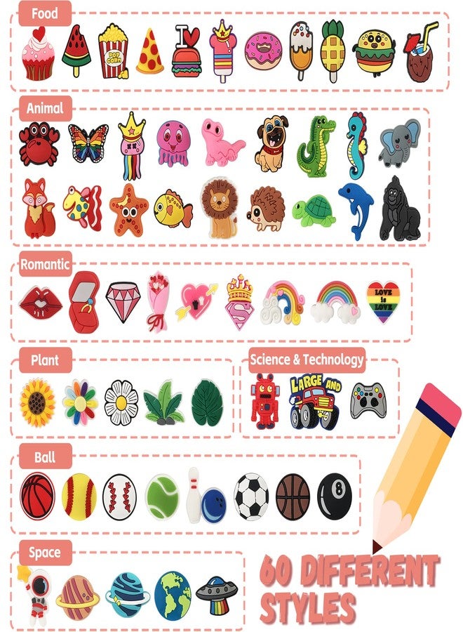Zddaoole 60 Pcs Cute Pencil Topper Decoration, Different Pencil Clip Designs, Suitable for School Prize, Classroom Reward, Gift Idea - Image 2